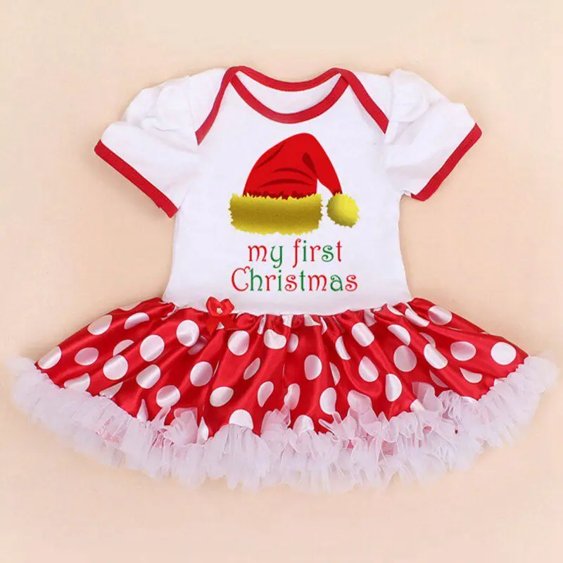 Одежда для маленьких девочек с Санта-Клаусом и надписью «My First Christmas» детские рождественские платья для девочек с повязкой на голову, костюм из 2 предметов Одежда для младенцев
