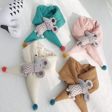 Теплый шарф с воротником и милой маленькой мышкой для мальчиков и девочек, однотонный осенне-зимний теплый мягкий шарф с рисунком