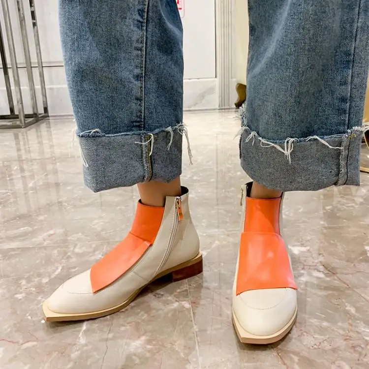 Buono Scarpe/женские ботильоны в стиле пэчворк из натуральной кожи; Botas Mujer; полуботинки разных цветов на среднем каблуке; повседневная обувь; Botas Fenimina;