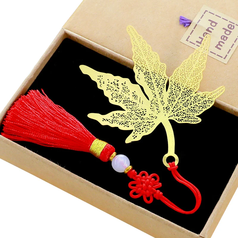 Metal Maple Leaf Hollow Bookmark Chinese Knot Tassel Books Marker of Page Stationery School Office Supply | Канцтовары для офиса и