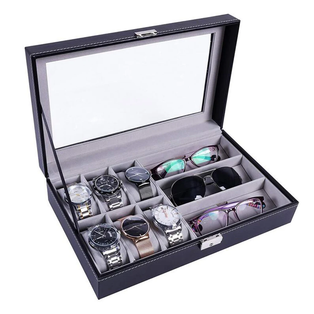 Luxury Watch Box PU Leather Watch Case Holder Jewelry Organizer Storage