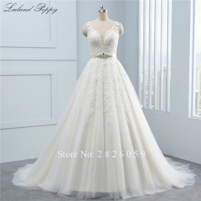 Vestido de Noiva женские трапециевидные Свадебные платья с v-образным вырезом 2019 без рукавов с кружевным орнаментом длиной до пола свадебное