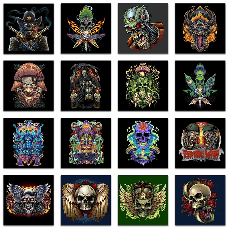 3D Diamond Painting Punto Croce Cartoon Skull Full Square Diamond Ricamo Death Avatar Round Diamond Mosaic Horror Halloween