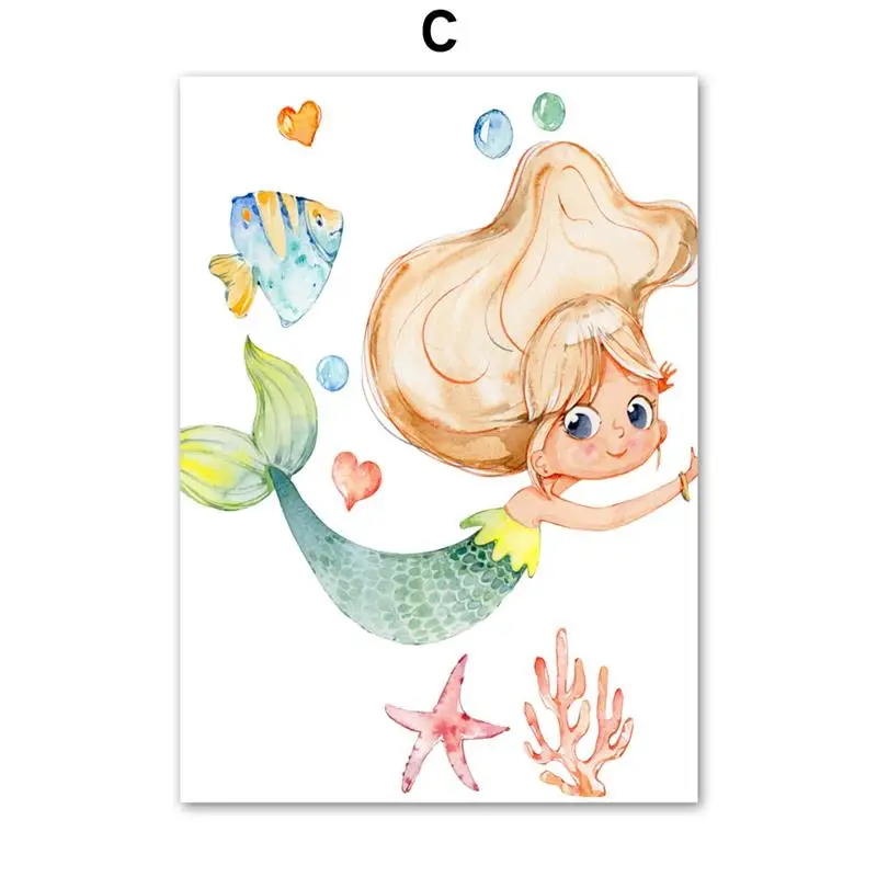 Wall-Art-Canvas-Painting-Mermaid-Little-Princess-Girl-Dream-Nordic-Posters-And-Prints-Nursery-Wall-Pictures (5)