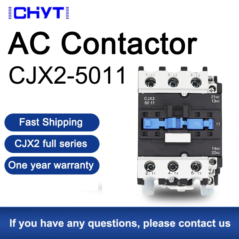 

CJX2-5011 LC1D50 AC Contactor 50A 3 Phase 3-Pole 380V 220V 50/60Hz Din Rail Mounted 3P 1NO+1NC Normal Open Normal Close