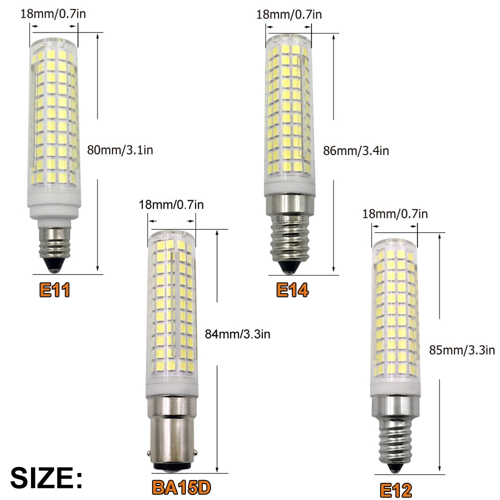 Os mini bulbos de milho cerâmicos Dimmable para o candelabro home, BA15D, E11, E12, E14, mini 136 LEDs, 15W, substituem 150W, lâmpadas do halogênio, 220V