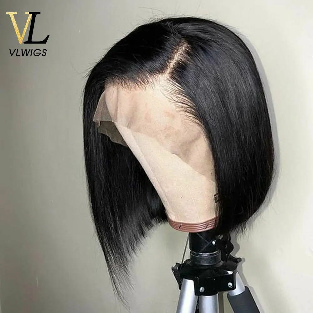 VLwigs 13x4 тупые стриженые боб парик короткие кружевные передние человеческие волосы парики бразильские прямые боб парики с детскими волосами Remy кружевные передние VL48