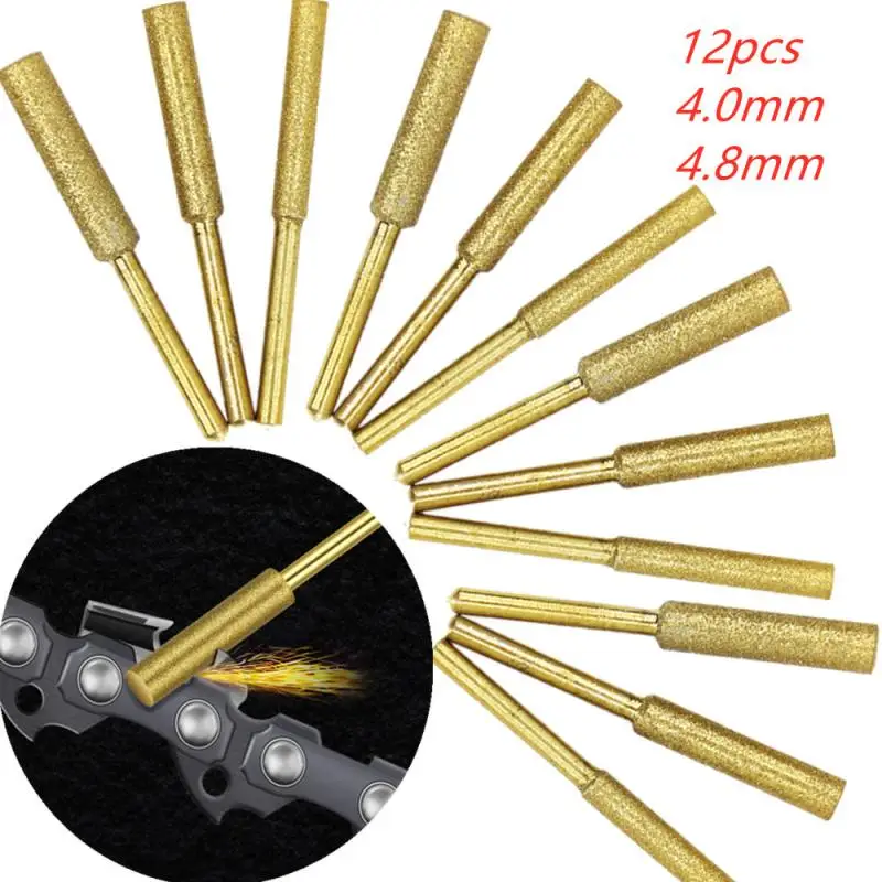 12Pcs Diamond Coated Cylindrical Burr 4/4.8/5.5mm Chainsaw Sharpener Stone File Chain Saw Sharpening Carving Grinding Tools | Инструменты