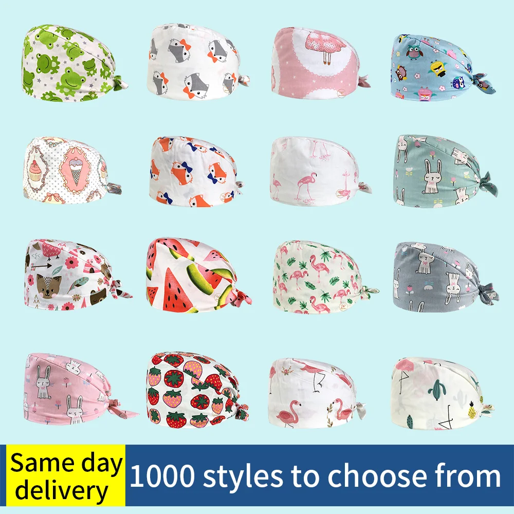 

wholesale High Quality Unisex cotton cartoon anime print hat adjustable beauty salon scrubs cap laboratory pet shop frosted caps
