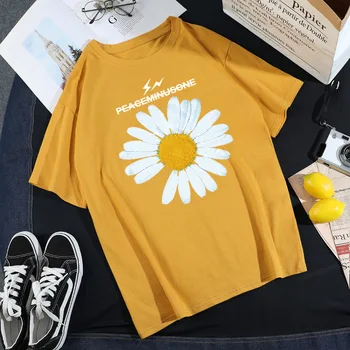 

Summer New Tee Shirt Femme Korean Style Short Sleeve Cotton T-Shirt Female Plus Size Casual Flower Print Cute Tops Women 2020