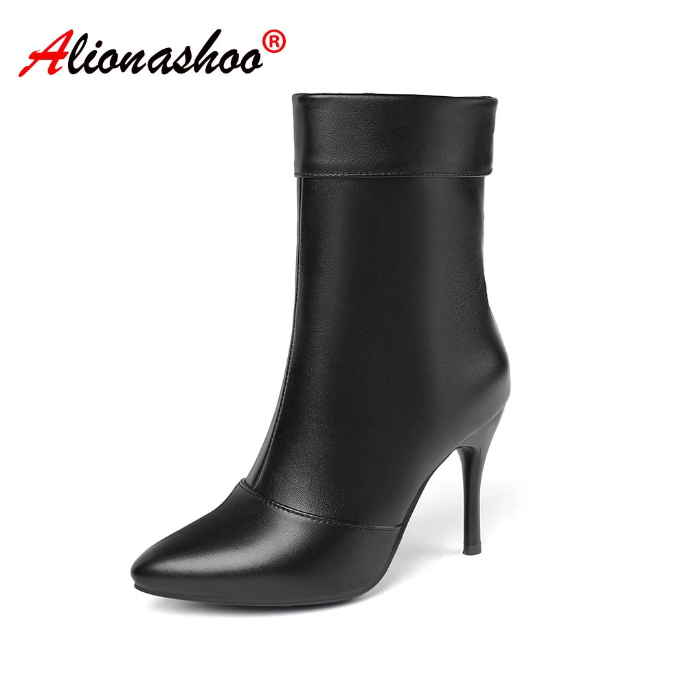 

Drop Shipping New Women Ankle Boots Pointed Toe Zipper High Heels Pumps Stiletto Botas Mujer High Boots Zapatos Mujer Size 13 46