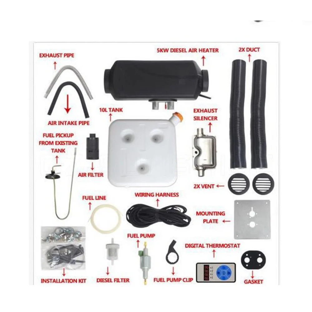 12 В 2 кВт автомобильные Дизели Воздушный стояночный обогреватель автомобильный обогреватель ЖК-дисплей пульт дистанционного управления монитор переключатель+ глушитель для грузовиков автобус прицеп обогреватель