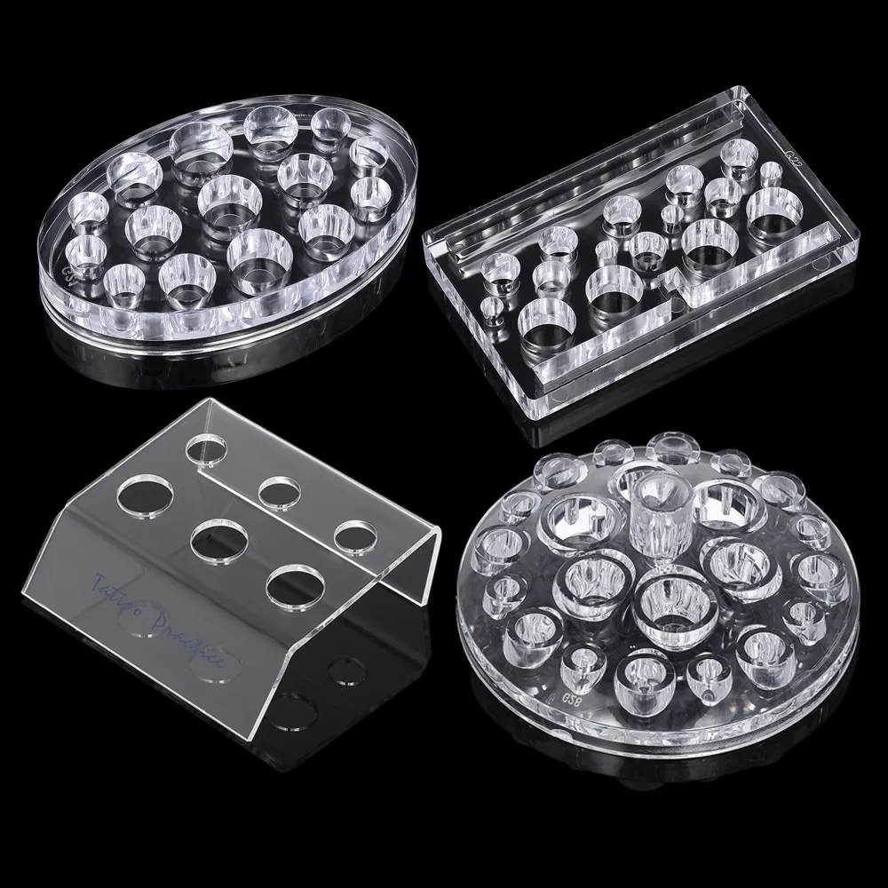 4pcs Transparent Tattoo Ink Cup Holder Tattoo Machine Pen Holder Stand For Permanent Makeup Eyebrow Lips Caps Tattooing Tool