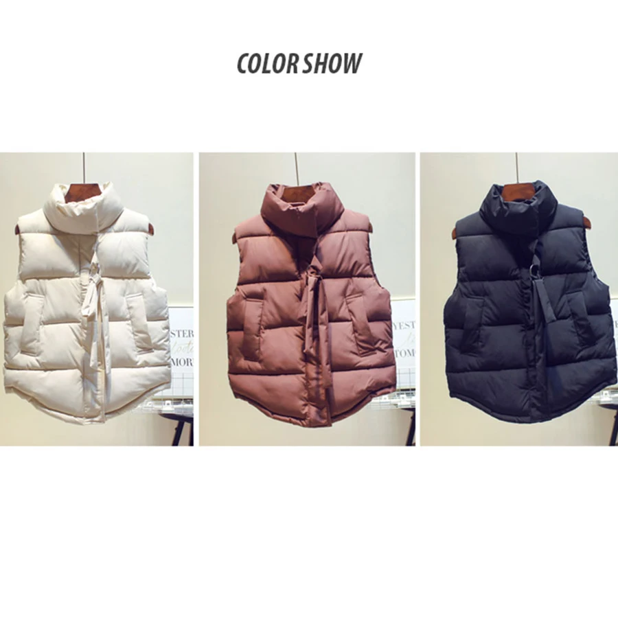 Solid Autumn Winter Cotton Vest Coats Women Korean Zipper Pocket Plus Size Parka Jackets Thicken Warm Sleeveless Coat Outerwear