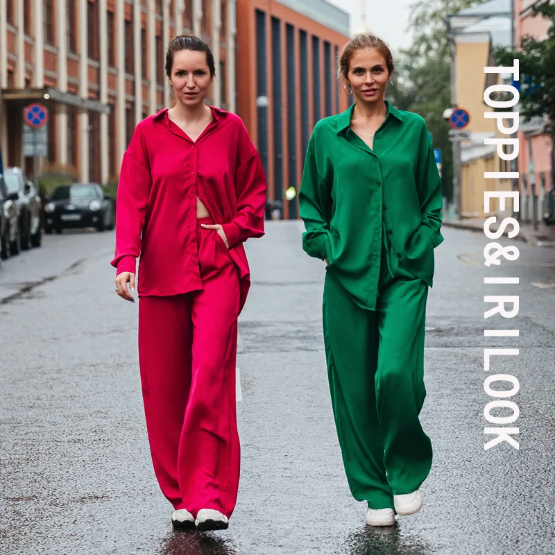 Toppies 2021 Green Pants Floor Length Trousers Elastic High Waist Straight Pants Fashion Streetwear 2