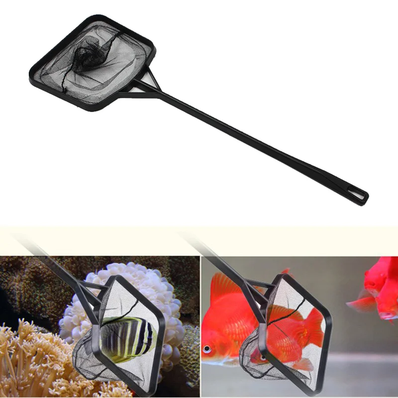 Black Portable Long Handle Square Aquarium Fish Tank Landing Net Fishing Floating Objects Cleaning Tools | Дом и сад