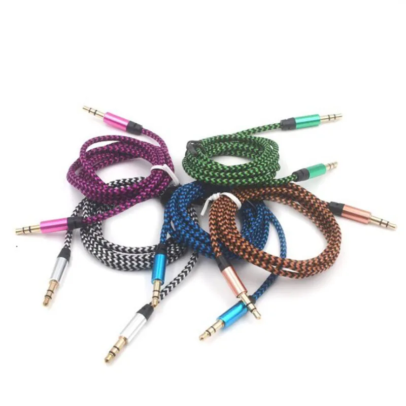 1 Meter Nylon Male To Male Audio Cable 3.5mm Audio Cable Aux Color Braided Recording Line Car Universal 5 color
