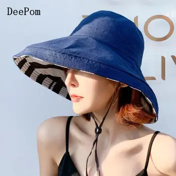 

DeePom Bucket Hat Women Summer Cotton Foldable Double Sided Leisure Bob Caps Outdoor Sports Casual Dome Panama Cap Sun Hat