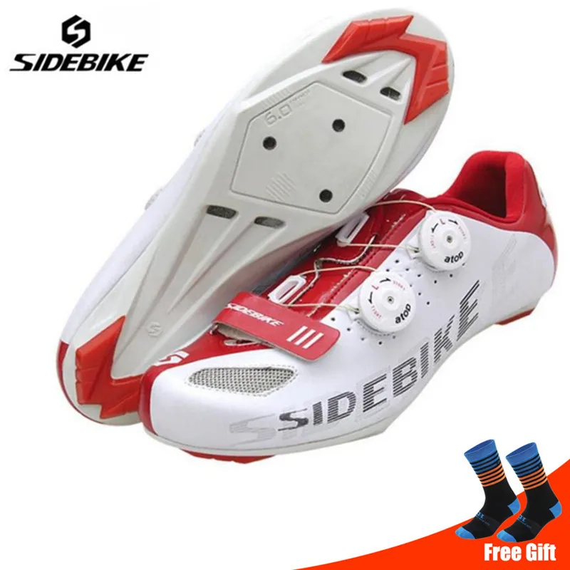 add socks Sidebike/велосипедная обувь для шоссейного велосипеда, набор с педалью, Мужская профессиональная обувь для гоночного велосипеда, самоблокирующаяся, для занятий спортом на открытом воздухе, ультралегкий велосипед - Цвет: add socks