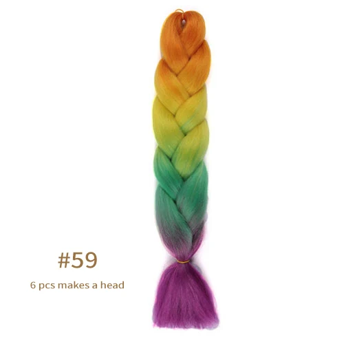 Synthetic jumb Braids Ombre Braiding Hair Extension Box Braid Hair Pink Purple Yellow Golden Colors hair 24inch kanekalons hair B59