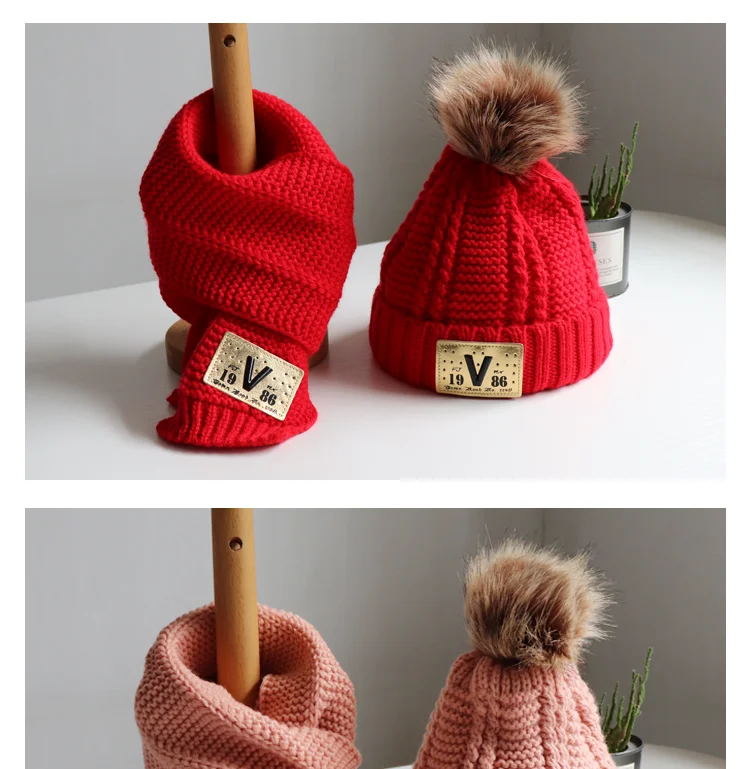 Autumn winter children's hat scarf set of two Cute boys and girls with  thick fluffy hats Baby cute knitting wool jumper cap - AliExpress