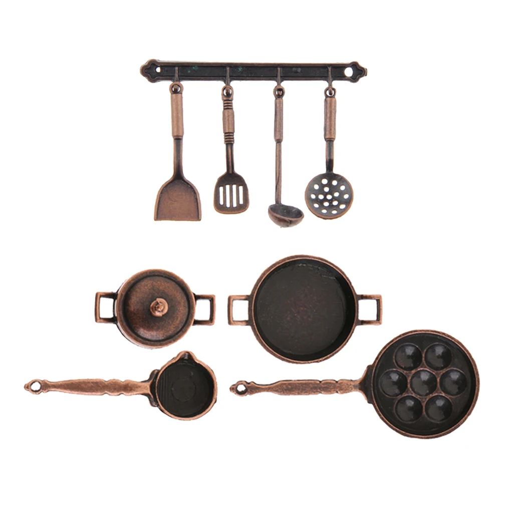 9pcs 1/12 Dollhouse Miniature Metal Kitchenware Kitchen Furniture Set Bronze