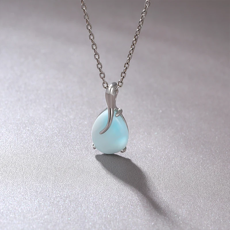 Plated Gold 925 Sterling Silver Jewelry Gifts Classic Pendant Necklace Natural Precious Larimar Retro Woman Oval Charm pendant necklace silver necklace