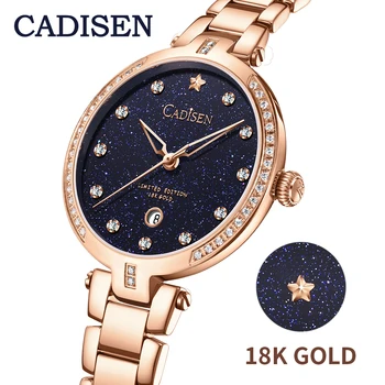

CADISEN 18K GOLD Ladies Watch Woman Wristwatch Luxury Brand Diamonds Watches Japen Quartz Movement Star Design Starry Sky