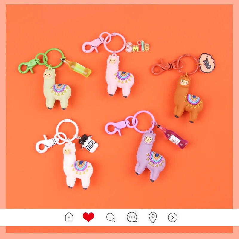

2019 Cute Cartoon Alpaca Doll Keychain Child Toy Animal Bells Key Ring Trinkets Car Purse Key Chains Gift for Women Bag Charm