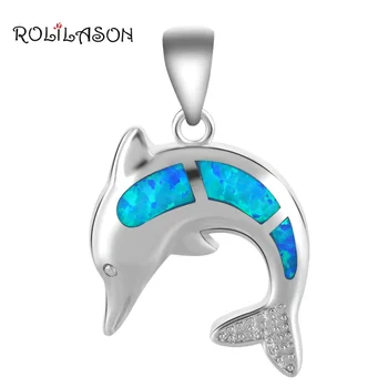 

Aliexpress New come Huge Unisex CZ dolphin Blue Fire Opal Silver Stamped Pendants fashion jewelry OP566