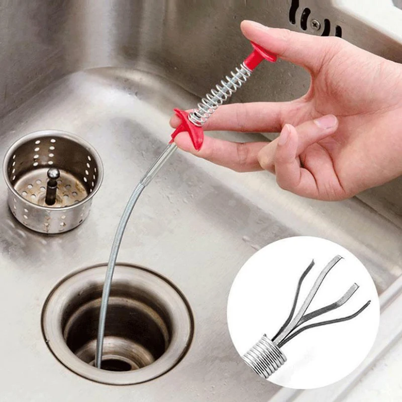 

1PC Kitchen Sink Cleaning Hook Sewer Dredging Device Spring Pipe Hair Dredging Tool Removal Sink Cleaning Tool with Hook