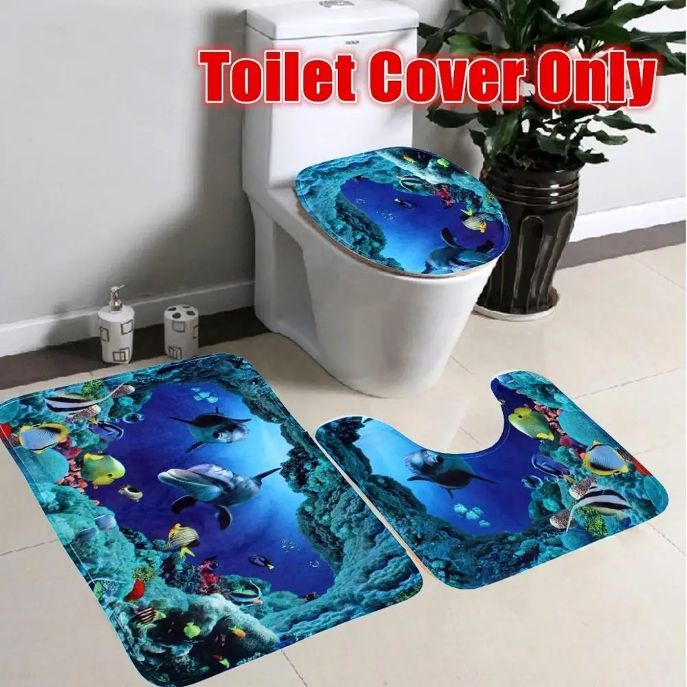 Fashion Ocean Dolphin Deep Sea Shower Curtain Bathroom Waterproof Pedestal Rug Lid Toilet Cover Bath Mat
