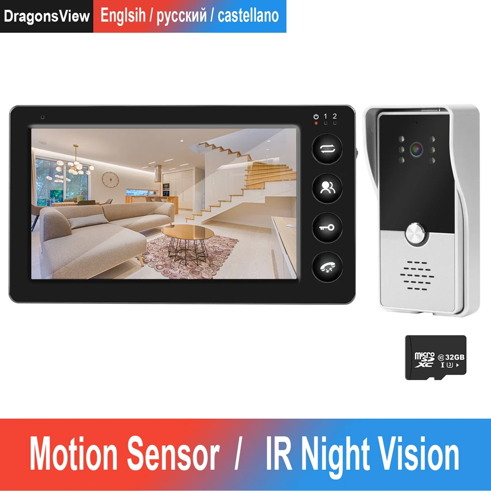 Door Intercom Wired Video Door Phone with Motion Detection Record for Home HD IR Video Doorbell Support CCTV Camera And unlock