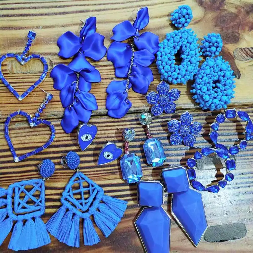 

Dvacaman 30 Design Blue Crystal/Tassel/Resin Drop Earrings Pendientes Mujer Moda 2019 ZA New Big Statement Wholesale Accessories