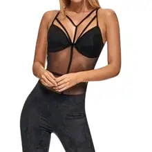 Mesh Women Jumpsuits Sexy Perspective Skinny Solid Color Sleeveless Clubwear Bodysuits Overalls monos de fiesta 2020 New Hot E