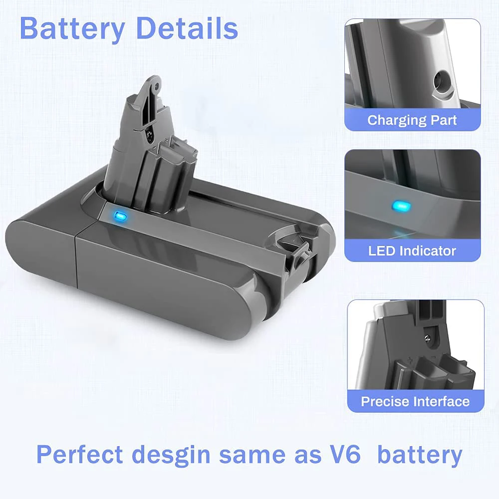 Batterie de remplacement pour aspirateur Dyson V6, 6,0 Ah, 21.6V, 2x Pound,  DC59, DC58, DC61, DC62, Animal 650, SV05, SV06, SV09, déterminer Aleane