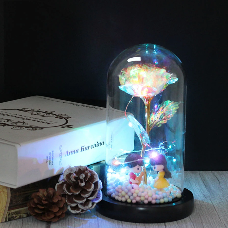 Флакон с мигающими цветами Galaxy Rose стеклянный купол для подарка на День святого