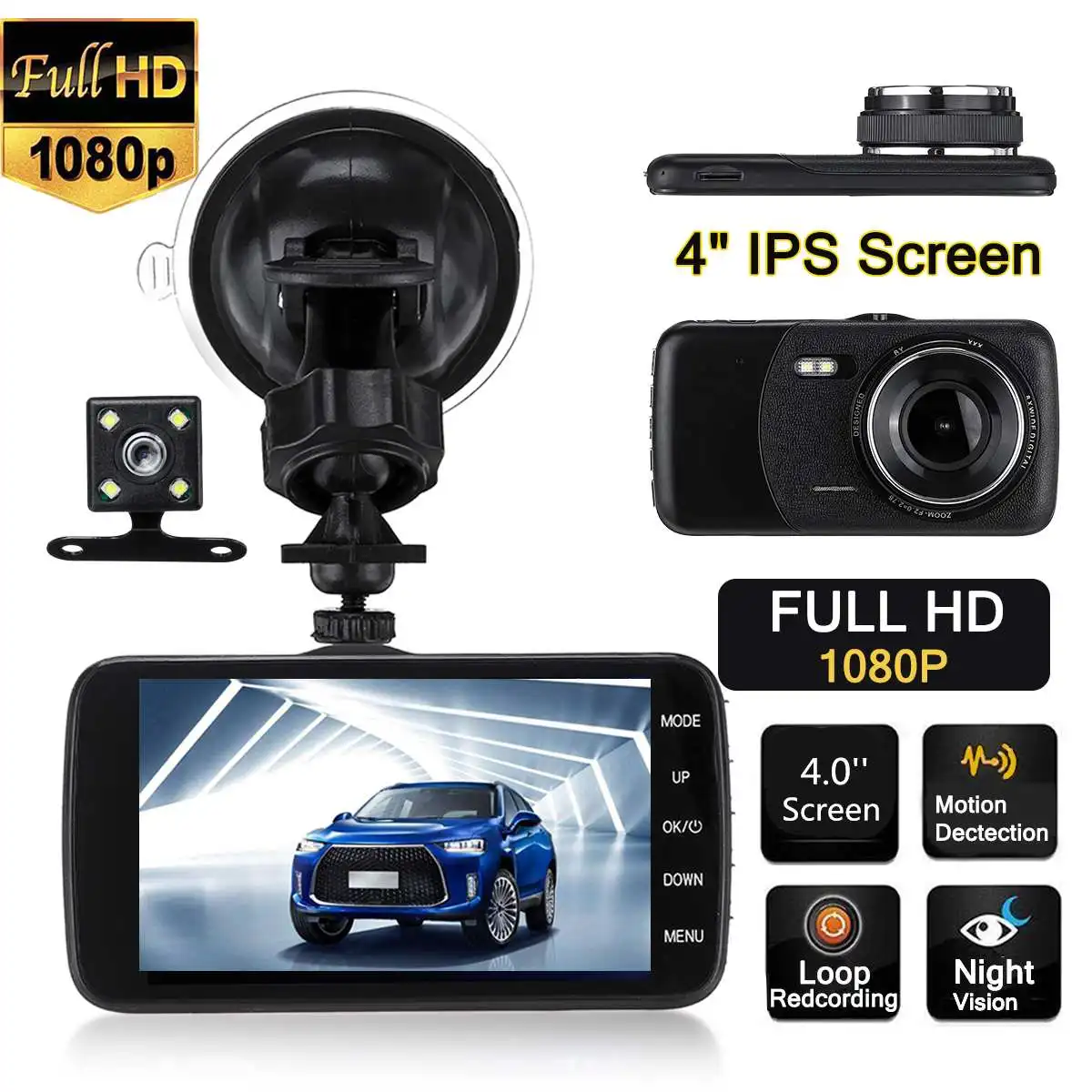 1080p " автоматический Автомобильный видеорегистратор Dashcam Автомобильный видеорегистратор Камера заднего вида g-сенсор ночное видение двойной объектив визуальный