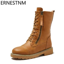 ERNESTNM/женские ботинки качественные зимние ботинки до середины икры из мягкой кожи на резиновой подошве женские теплые зимние ботинки Botas Mujer invierno