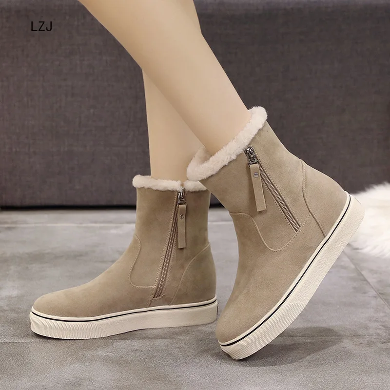 

LZJ 2019 New Women Boots Mid-calf Boots For Women Winter Shoes Warm Short Plush Flat Platform Snow Boots Zapatos De Mujer