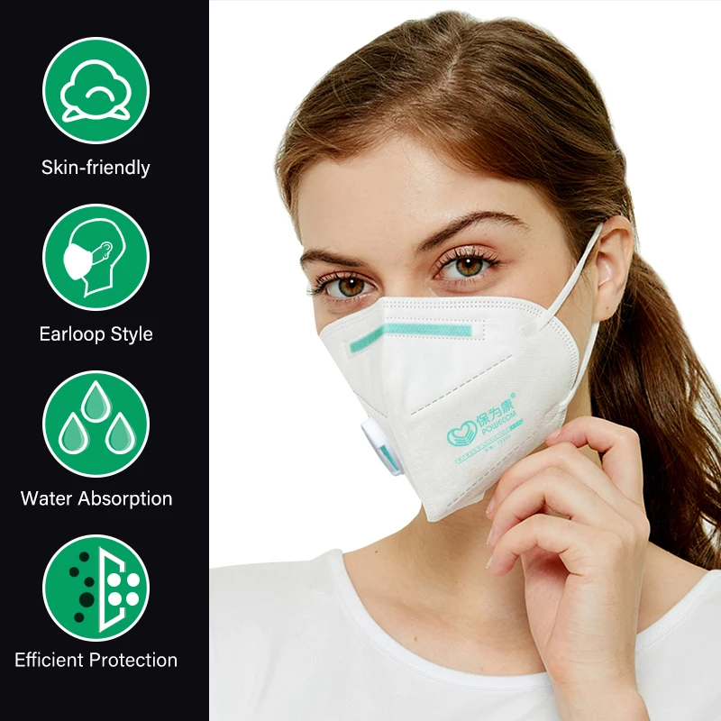 POWECOM KN95 Masks with Valve 1860V Dustproof Mouth Face Mask Breathble Face Masks tapabocas Adult White Mask mascarillas 3