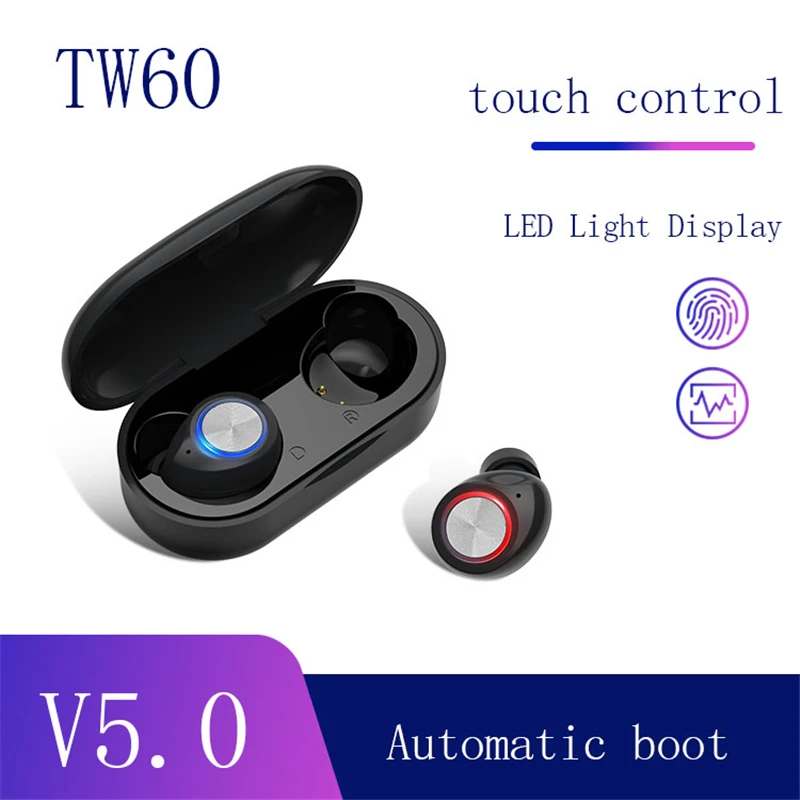 

Yulubu Bluetooth 5.0 Earphone TWS60 Mini Touch Control Sports Hifi Earphone with Microphone Charging Box For All Phone 