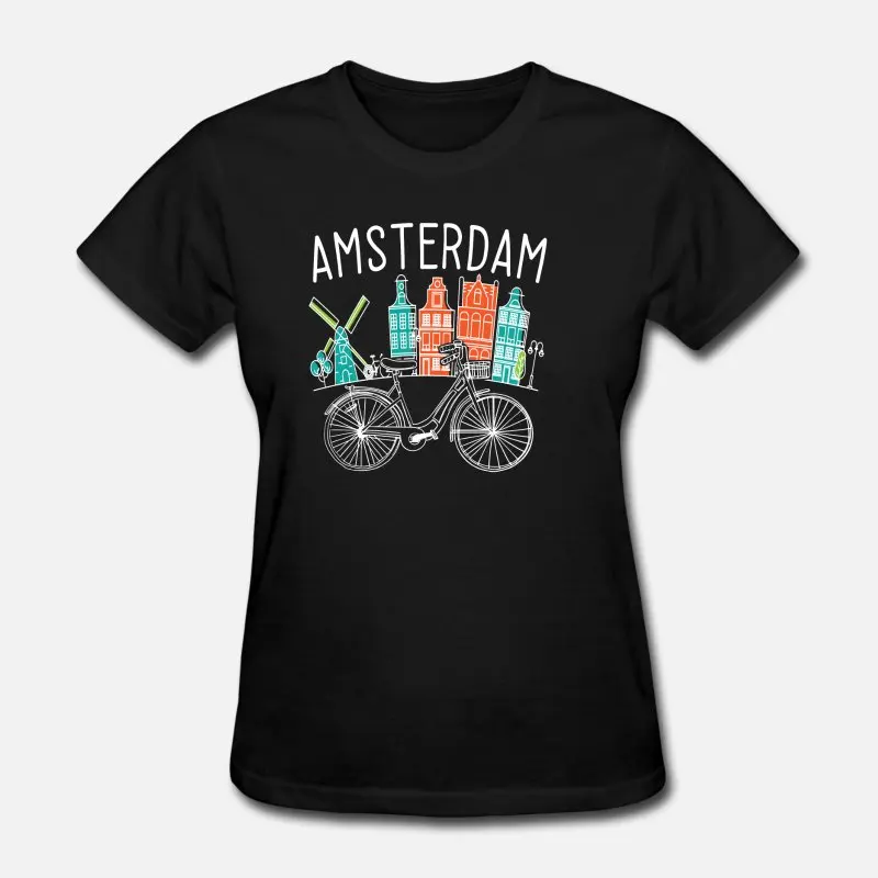 

Designs Amsterdam Vintage Netherlands Bike Bicycle T-Shirt Man 100% Cotton Black Kawaii Mens Tshirt Oversize S-5xl Male Hip Hop