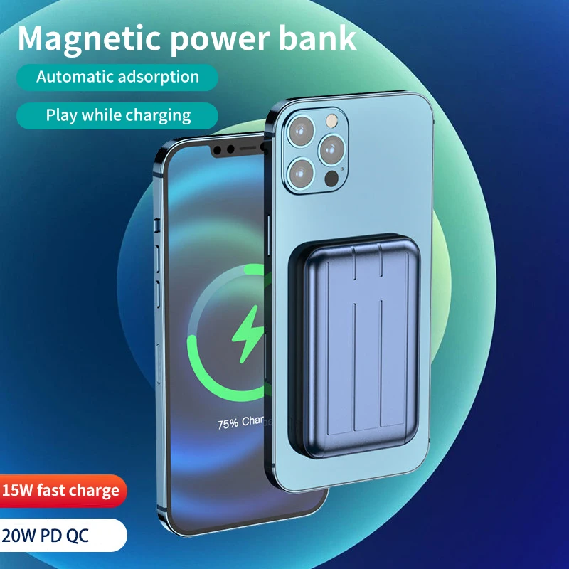 US $20.38 15W Magnetic Fast Charger Power Bank For Quick Charger For Iphone 12 12Pro Max 11 XS X Magnet Phone Wireless Charging Qi