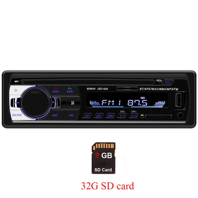 Автомобильный радиоприемник miniJSD520, 12 В, Bluetooth, автомобильный стерео In-dash, 1 Din, FM, Aux вход, поддержка Mp3/MP4, USB, MMC, WMA, AUX IN, TF, автомобильный радиоприемник - Цвет: 32G SD card