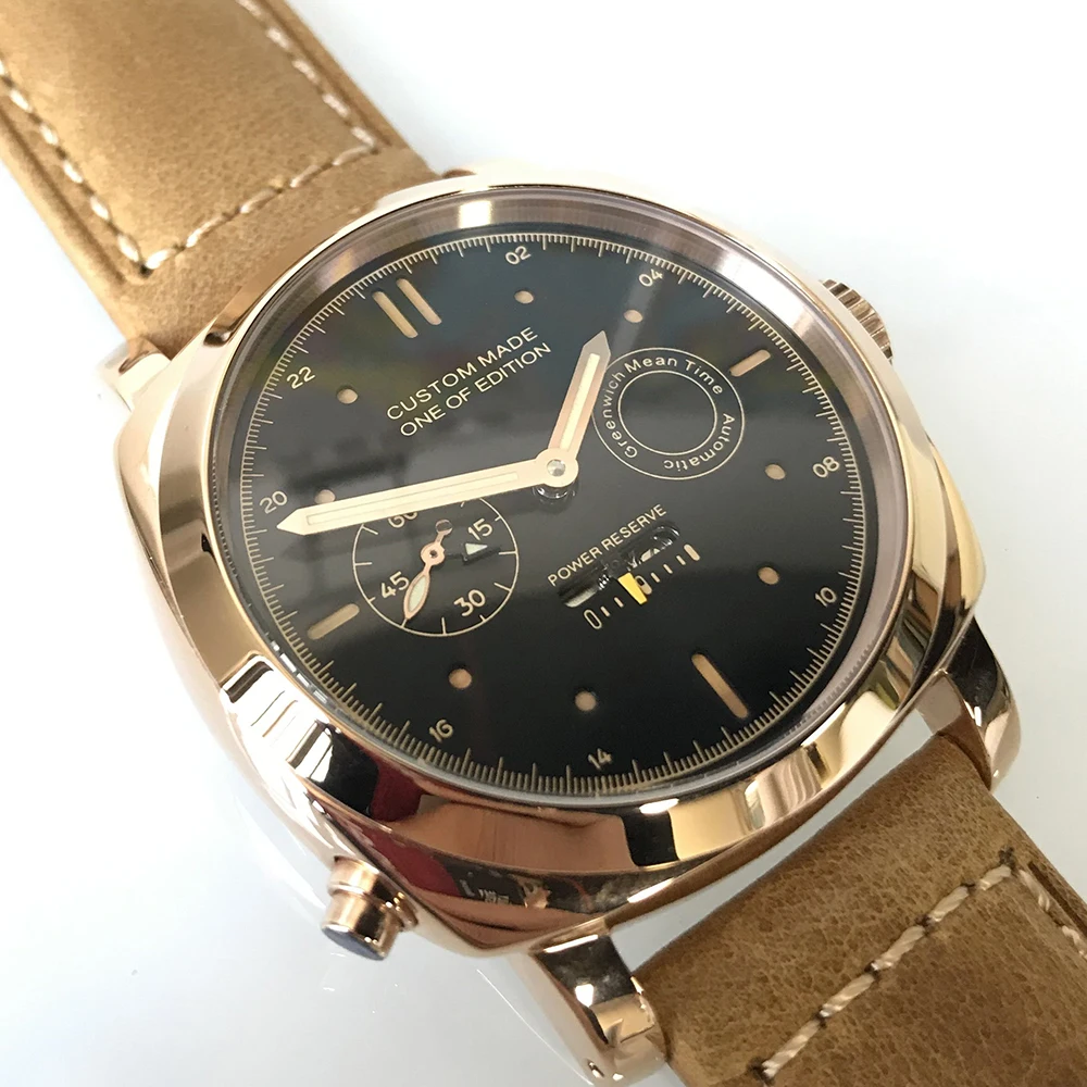 44mm Watch Men Steel Power Reserve Seagull Automatic Movement Luminous Date Watches Men