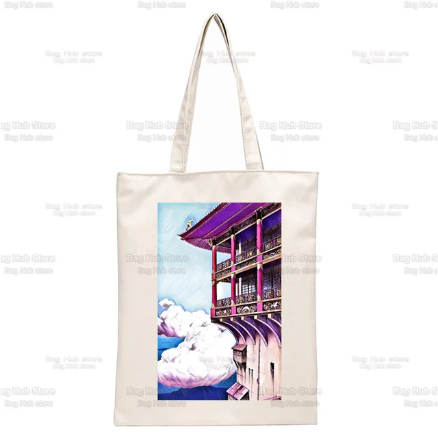 Spirited Away Faceless  Print Reusable Shopping Bag Women Canvas Tote Bags Printing Eco Bag Cartoon Shopper Shoulder Bags N2255F