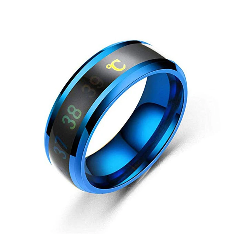 Температурный монитор, умные кольца, многофункциональный водонепроницаемый цифровой термометр, датчик температуры тела, умные кольца для мужчин - Цвет основного камня: blue smart Ring