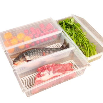 

Transparent Plastic Food Container Fruit Vegetable Storage Boxes Kitchen Drain Water Preservation Refrigerator Fresh Box 1pcs