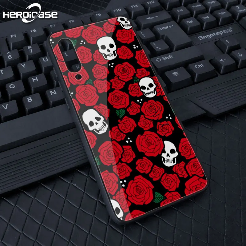 Для Redmi note 8 Pro T чехол с розовым черепом закаленное стекло жесткий рисунком черный